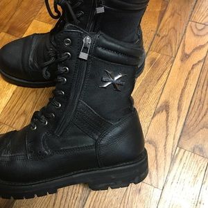 A pair of XElement lace up zip up boots